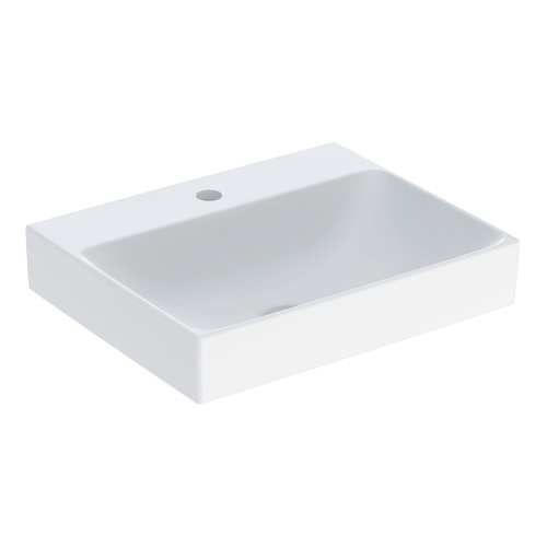Immagine di Geberit ONE lavabo da appoggio rettangolare L.50 cm, con foro per rubinetteria, senza troppopieno, colore bianco finitura KeraTect 505.030.01.6