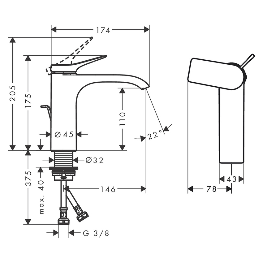Immagine di Hansgrohe VIVENIS miscelatore monocomando H.18 cm per lavabo, con tecnologia CoolStart e piletta, finitura cromo 75023000