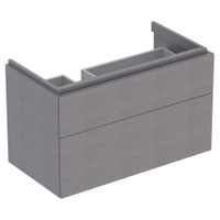 Immagine di Geberit XENO² mobile sottolavabo sospeso L.90 cm, con sifone a sinistra e due cassetti con sistema di apertura a pressione, finitura rovere grigio texturizzato 500.515.43.1