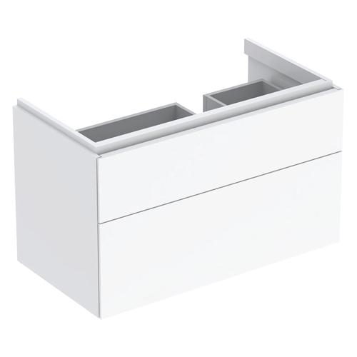 Immagine di Geberit XENO² mobile sottolavabo sospeso L.90 cm, con sifone a sinistra e due cassetti con sistema di apertura a pressione, colore bianco finitura lucido 500.516.01.1