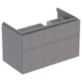 Immagine di Geberit XENO² mobile sottolavabo sospeso L.90 cm, con sifone a sinistra e due cassetti con sistema di apertura a pressione, finitura rovere grigio texturizzato 500.516.43.1