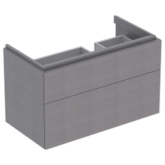 Immagine di Geberit XENO² mobile sottolavabo sospeso L.90 cm, con sifone a sinistra e due cassetti con sistema di apertura a pressione, finitura rovere grigio texturizzato 500.516.43.1