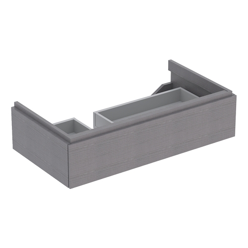 Immagine di Geberit XENO² mobile sottolavabo sospeso L.90 cm, con sifone a sinistra, con un cassettone e con sistema di apertura a pressione, finitura rovere grigio texturizzato 500.513.43.1