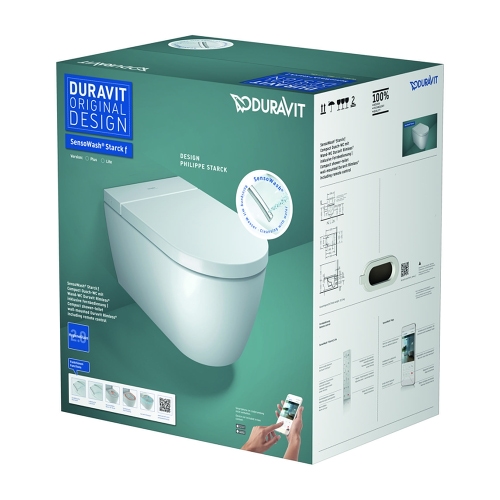 Immagine di Duravit SENSOWASH® STARCK F LITE vaso a cacciata, senza brida, compreso di sedile con funzione bidet, colore bianco finitura lucido 650001012004310