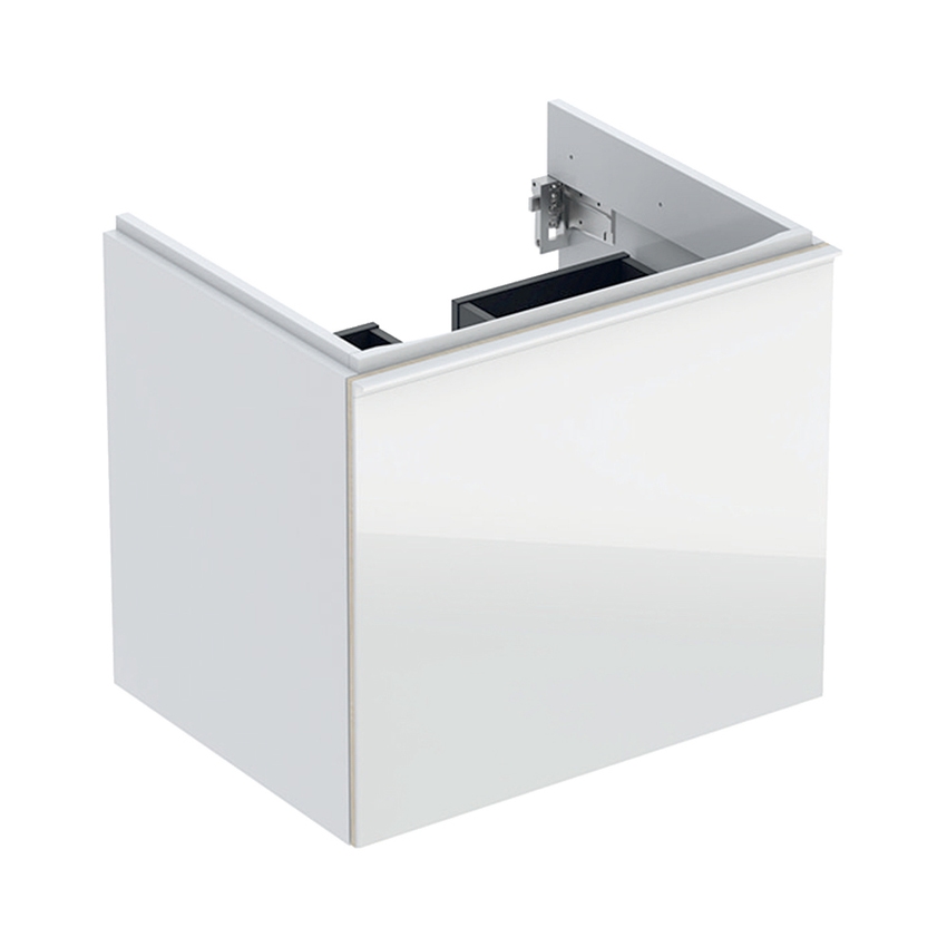 Immagine di Geberit ACANTO mobile sottolavabo sospeso L.60 cm, per lavabo standard e slim, con un cassetto esterno e interno, corpo colore bianco finitura lucido, cassetti colore bianco finitura vetro lucido 500.609.01.2
