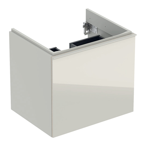 Immagine di Geberit ACANTO mobile sottolavabo sospeso L.60 cm, per lavabo standard e slim, con un cassetto esterno e interno, corpo colore grigio sabbia finitura opaco, cassetti colore grigio sabbia finitura vetro lucido 500.609.JL.2
