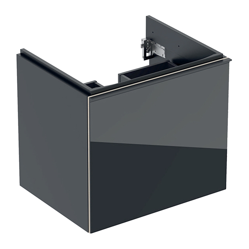 Immagine di Geberit ACANTO mobile sottolavabo sospeso L.60 cm, per lavabo standard e slim, con un cassetto esterno e interno, corpo colore nero finitura opaco, cassetti colore nero finitura vetro lucido 500.609.16.1