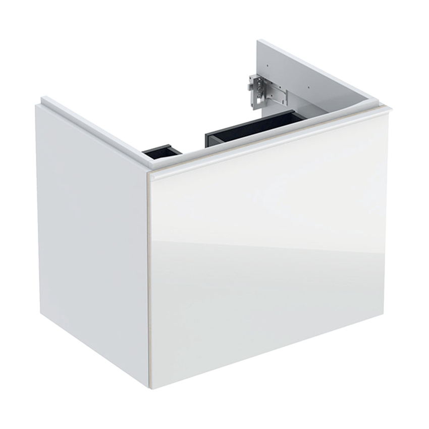 Immagine di Geberit ACANTO mobile sottolavabo sospeso L.65 cm, per lavabo standard e slim, con un cassetto esterno e interno, corpo colore bianco finitura lucido, cassetti colore bianco finitura vetro lucido 500.610.01.2