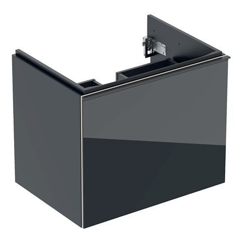 Immagine di Geberit ACANTO mobile sottolavabo sospeso L.65 cm, per lavabo standard e slim, con un cassetto esterno e interno, corpo colore nero finitura opaco, cassetti colore nero finitura vetro lucido 500.610.16.1