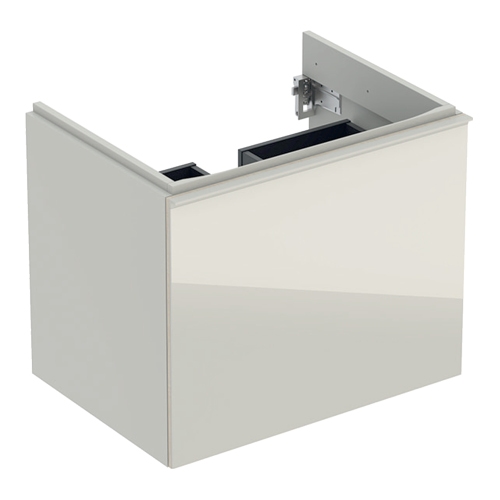 Immagine di Geberit ACANTO mobile sottolavabo sospeso L.65 cm, per lavabo standard e slim, con un cassetto esterno e interno, corpo colore grigio sabbia finitura opaco, cassetti colore grigio sabbia finitura vetro lucido 500.610.JL.2