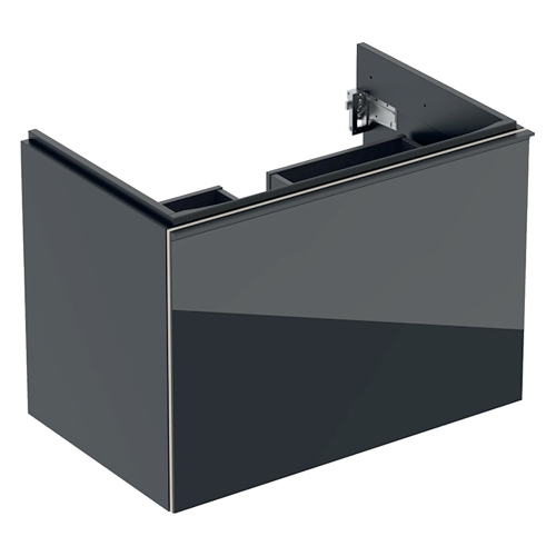 Immagine di Geberit ACANTO mobile sottolavabo sospeso L.75 cm, per lavabo standard e slim, con un cassetto esterno e interno, corpo colore nero finitura opaco, cassetti colore nero finitura vetro lucido 500.611.16.1