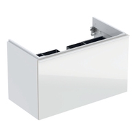 Immagine di Geberit ACANTO mobile sottolavabo sospeso L.90 cm, per lavabo standard e slim, con un cassetto esterno e interno, corpo colore bianco finitura lucido, cassetti colore bianco finitura vetro lucido 500.612.01.2
