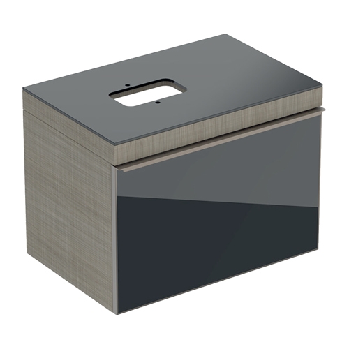 Immagine di Geberit CITTERIO mobile sospeso L.75 cm, con un cassetto, corpo finitura rovere marrone fumè e cassetti colore nero finitura vetro lucido 500.558.JJ.1