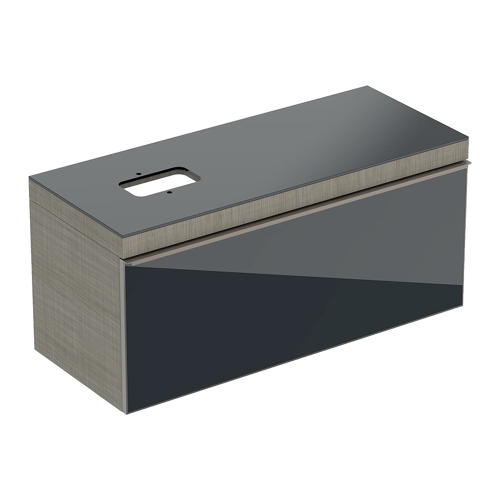 Immagine di Geberit CITTERIO mobile sospeso L.120 cm, con un cassetto, corpo finitura rovere marrone fumè e cassetti colore nero finitura vetro lucido 500.561.JJ.1