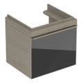 Immagine di Geberit CITTERIO mobile sottolavabo sospeso L.60 cm, con un cassetto, corpo finitura rovere marrone fumè e cassetti colore nero finitura vetro lucido 500.556.JJ.1