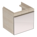 Immagine di Geberit CITTERIO mobile sottolavabo sospeso L.60 cm, con un cassetto, corpo finitura rovere beige fumè e cassetti colore grigio tortora finitura vetro lucido 500.556.JI.1