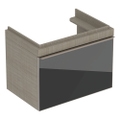 Immagine di Geberit CITTERIO mobile sottolavabo sospeso L.75 cm, con un cassetto, corpo finitura rovere marrone fumè e cassetti nero finitura vetro lucido 500.557.JJ.1