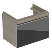 Immagine di Geberit CITTERIO mobile sottolavabo sospeso L.75 cm, con un cassetto, corpo finitura rovere marrone fumè e cassetti nero finitura vetro lucido 500.557.JJ.1