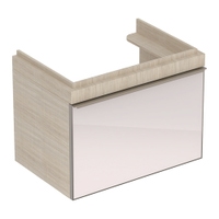 Immagine di Geberit CITTERIO mobile sottolavabo sospeso L.75 cm, con un cassetto, corpo finitura rovere beige e cassetti grigio tortora finitura vetro lucido 500.557.JI.1