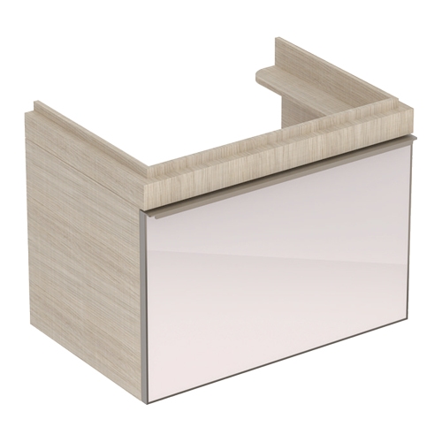 Immagine di Geberit CITTERIO mobile sottolavabo sospeso L.75 cm, con un cassetto, corpo finitura rovere beige e cassetti grigio tortora finitura vetro lucido 500.557.JI.1