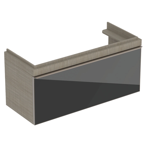 Immagine di Geberit CITTERIO mobile sottolavabo sospeso L.120 cm, con un cassetto, corpo finitura rovere marrone fumè e cassetti colore nero finitura vetro lucido 500.566.JJ.1