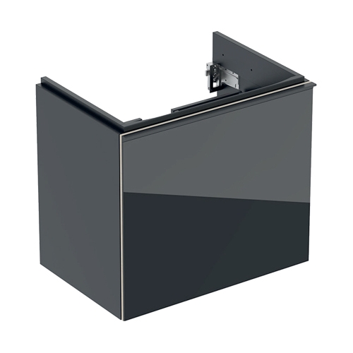 Immagine di Geberit ACANTO mobile sottolavabo sospeso L.60 cm, con un cassetto esterno ed interno, corpo colore nero finitura opaco, cassetti colore nero finitura vetro lucido 500.614.16.1