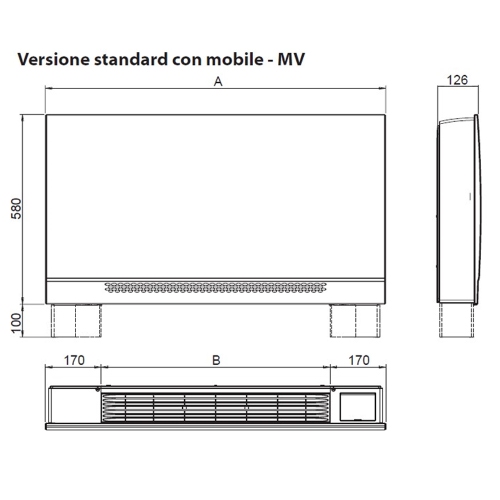 Immagine di Sabiana Carisma WHISPER CFF-MV 10 Ventilconvettore residenziale con motore asincrono, con mobile, senza comando, senza valvole, attacchi solo a sinistra 0071501