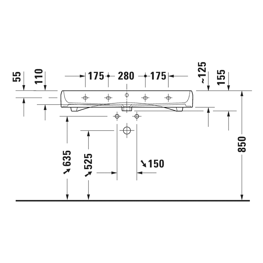 Immagine di Duravit QATEGO lavabo consolle L.100 cm, con troppopieno e foro per rubinetteria, colore bianco 2382100000