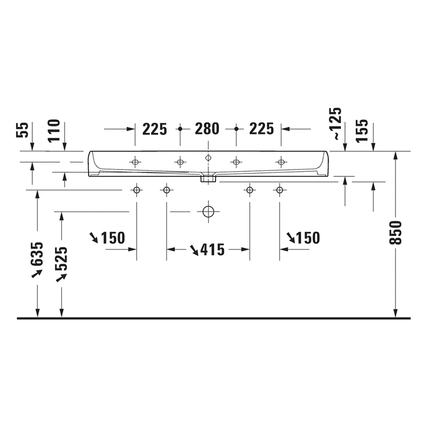 Immagine di Duravit QATEGO lavabo consolle rettificato L.120 cm, con troppopieno e foro per rubinetteria, colore bianco 2382120027