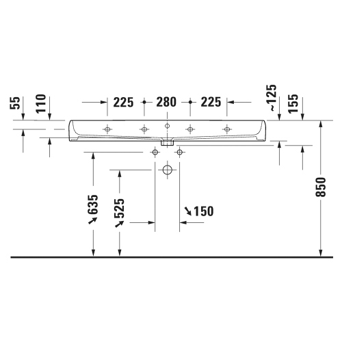 Immagine di Duravit QATEGO lavabo consolle rettificato L.120 cm, con troppopieno e foro per rubinetteria, colore bianco 2382120027