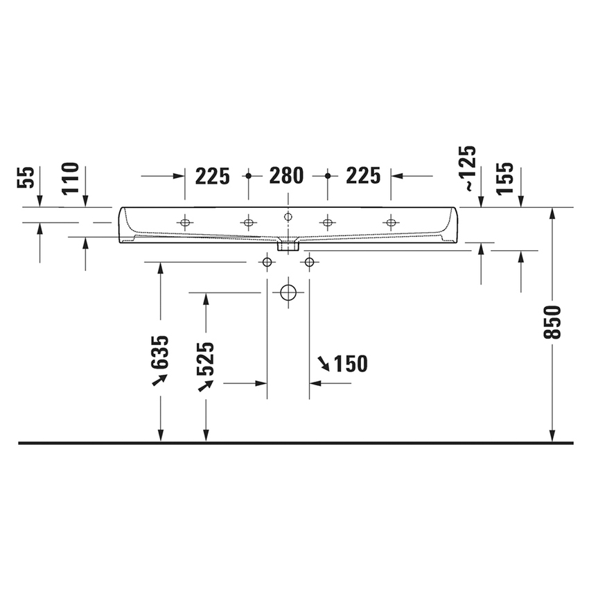 Immagine di Duravit QATEGO lavabo consolle rettificato L.120 cm, con troppopieno e foro per rubinetteria, colore bianco 2382120027