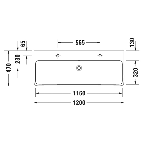 Immagine di Duravit QATEGO lavabo consolle rettificato L.120 cm, con troppopieno e 2 fori per rubinetteria, colore bianco 2382120026