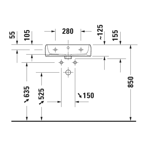 Immagine di Duravit QATEGO lavabo consolle L.50 cm, con troppopieno e foro per rubinetteria, colore bianco 2382500000