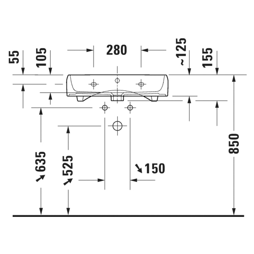 Immagine di Duravit QATEGO lavabo consolle L.60 cm, con troppopieno e foro per rubinetteria, colore bianco 2382600000