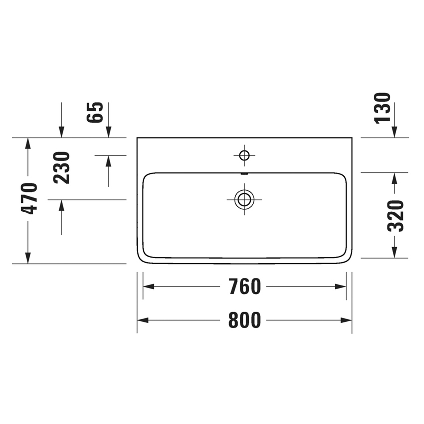 Immagine di Duravit QATEGO lavabo consolle rettificato L.80 cm, con troppopieno e foro per rubinetteria, colore bianco 2382800027