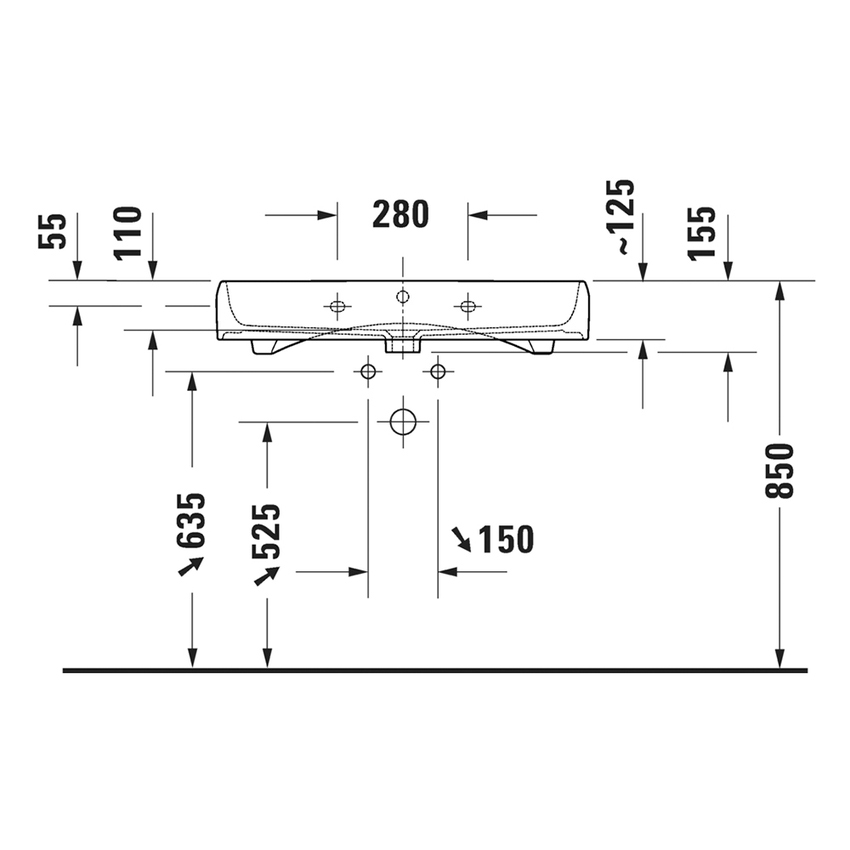 Immagine di Duravit QATEGO lavabo consolle rettificato L.80 cm, con troppopieno e foro per rubinetteria, colore bianco 2382800027