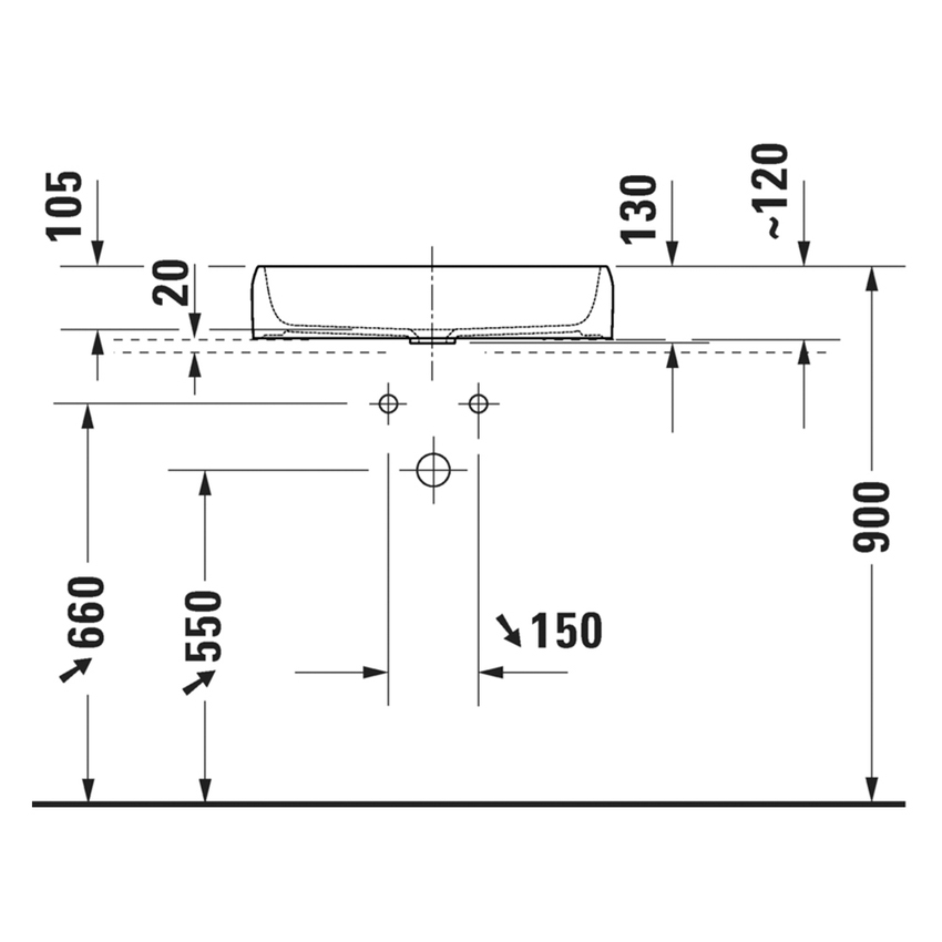 Immagine di Duravit QATEGO bacinella da appoggio soprapiano L.60 cm, rettificata, senza troppopieno e senza foro rubinetteria, colore bianco 2383600079