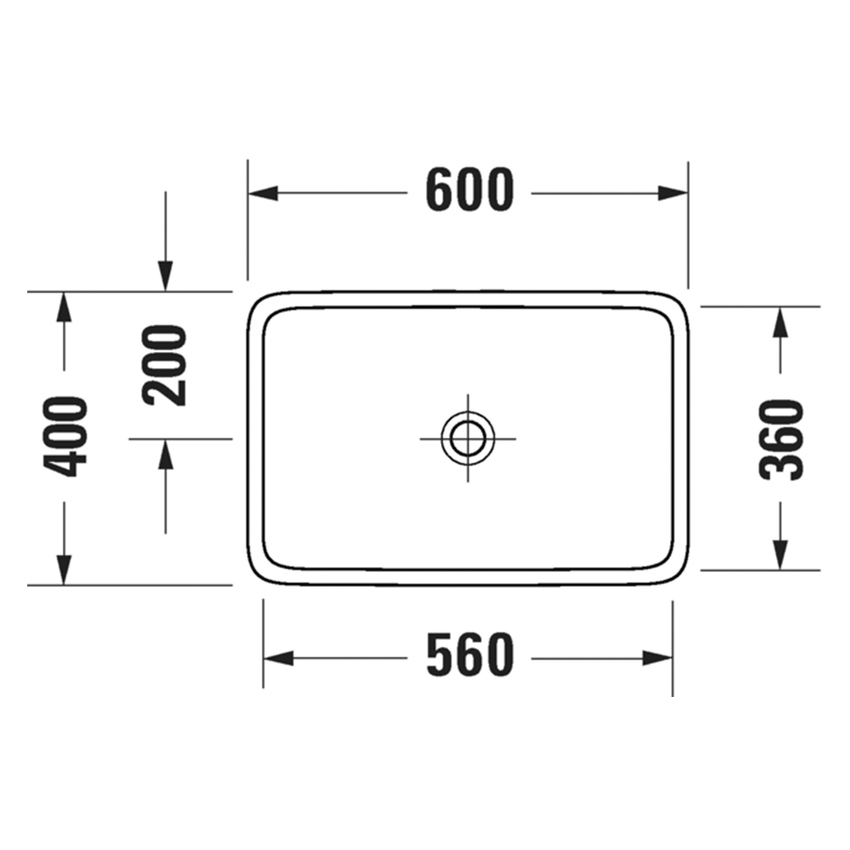 Immagine di Duravit QATEGO bacinella da appoggio soprapiano L.60 cm, rettificata, senza troppopieno e senza foro rubinetteria, colore bianco 2383600079