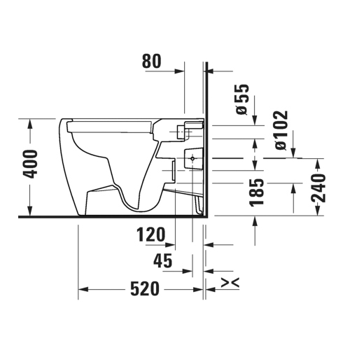 Immagine di Duravit QATEGO vaso a pavimento Rimless, a cacciata, filo parete, senza sedile, colore bianco 2020090000