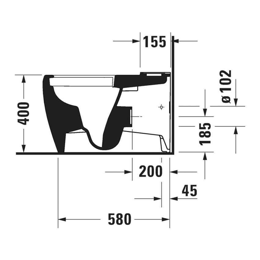 Immagine di Duravit QATEGO vaso monoblocco a pavimento Rimless, a cacciata, per cassetta appoggiata non inclusa, senza sedile, colore bianco 2021090000