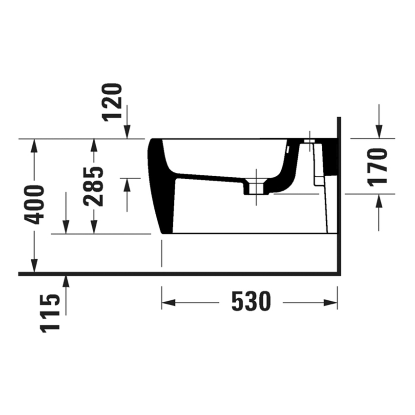 Immagine di Duravit QATEGO bidet sospeso, con troppopieno e foro per rubinetteria, colore bianco 2263150000