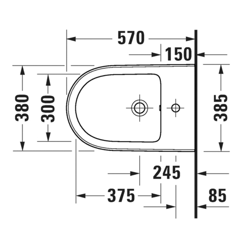 Immagine di Duravit QATEGO bidet sospeso, con troppopieno e foro per rubinetteria, colore bianco 2263150000