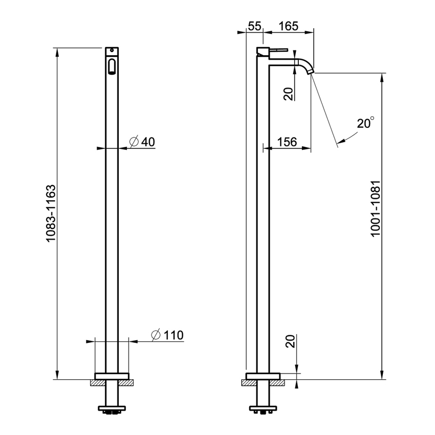 Immagine di Gessi 316 FLESSA miscelatore lavabo da terra, senza scarico, finitura copper brushed PVD 54097#708