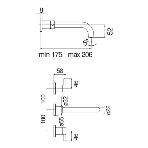 Immagine di Nobili VELIS miscelatore ad incasso per lavabo, 2 maniglie, senza corpo incasso, bocca lunga, senza scarico, finitura cromo VE125298/1ECR
