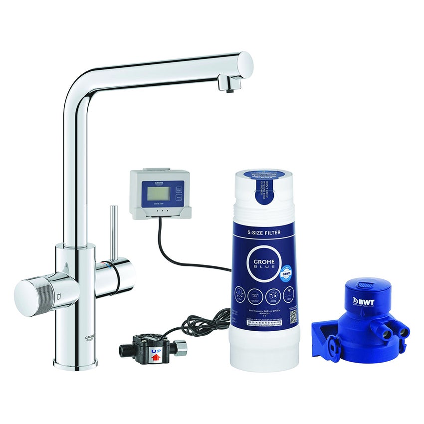 Immagine di Grohe BLUE PURE MINTA miscelatore monocomando per lavello con sistema filtrante dell’acqua, finitura cromo 30589000