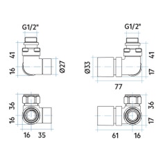 Immagine di Irsap kit valvola SALVASPAZIO destra e detentore sinistro a squadro, termostatizzabile con pre regolazione, attacco rame/multistrato 1/2", colore acciaio finitura satinato Cod.AS VALKITSALVCUAS