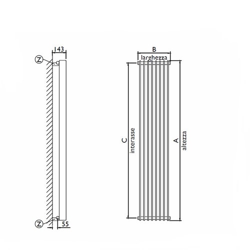 Immagine di Deltacalor SPACE SINGOLO radiatore Bianco h. 1800 x L. 334 mm SP1180008B