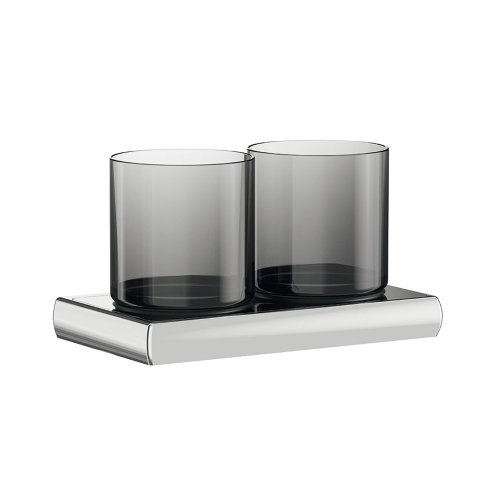 Immagine di Inda CLAIRE portabicchiere a parete con due bicchieri, finitura cromo e fumè A7110FCR04