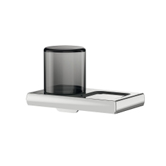 Immagine di Inda CLAIRE spandisapone a leva con portaoggetti a parete sinistro, leva in finitura, finitura cromo e vetro fumè A7178DCR04