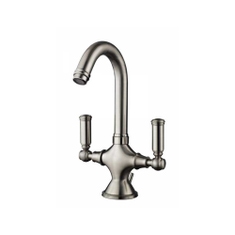 Immagine di Bossini LIBERTY LINE miscelatore per lavabo H.29 cm, monoforo, con bocca girevole e scarico 1”1/4, finitura nichel spazzolato Z001301094
